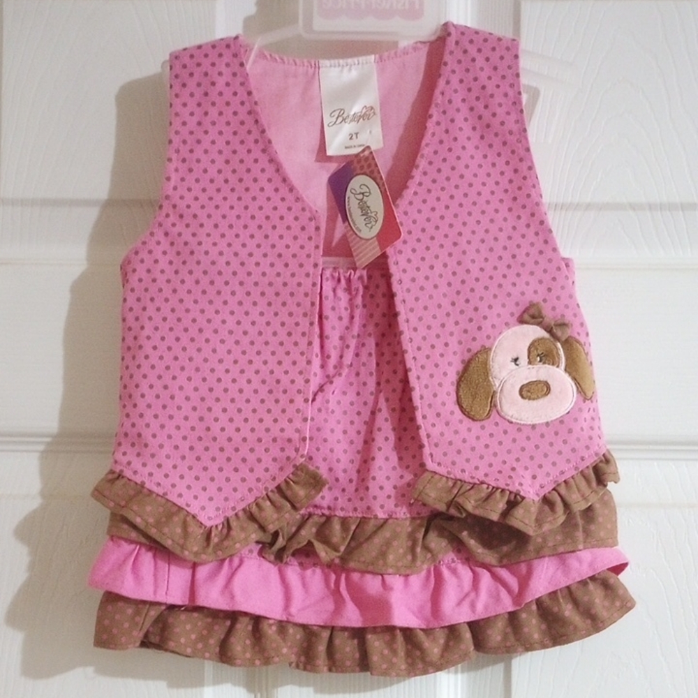 Bestever Pink and Brown Ruffle Vest with Appliqué